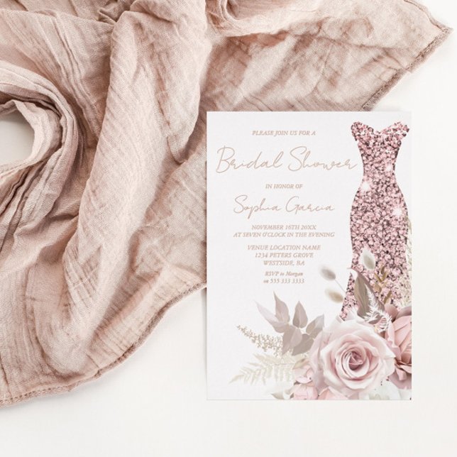 Rose Gold, Blush Pink Dress Bridal Shower Real Foil Invitation (Creator Uploaded)