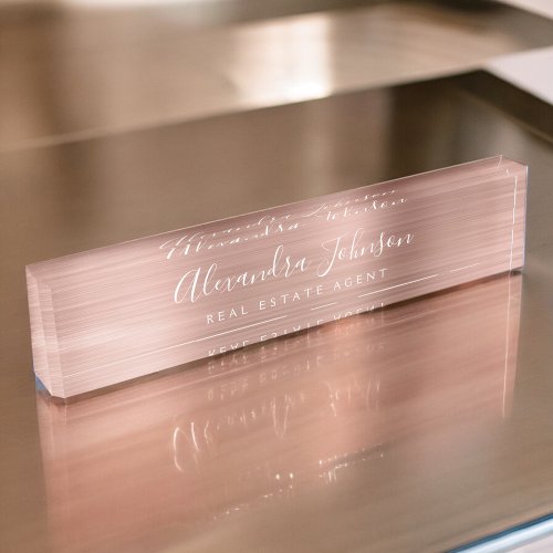 Rose Gold Blush Pink Elegant Professional Desk Name Plate