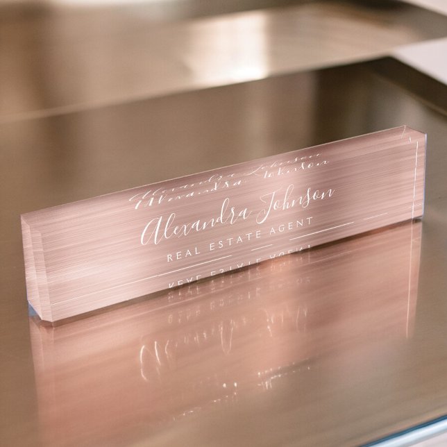 Rose Gold Blush Pink Elegant Professional Desk Name Plate (Creator Uploaded)