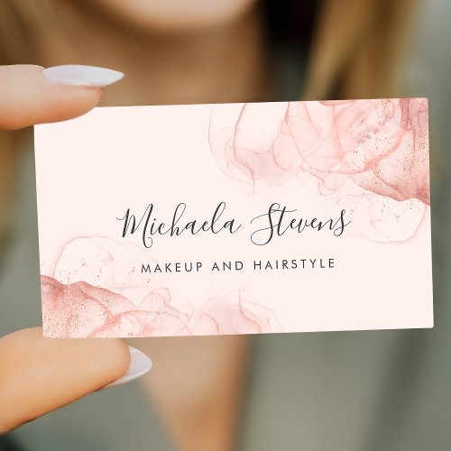 Rose gold blush pink elegant script business card