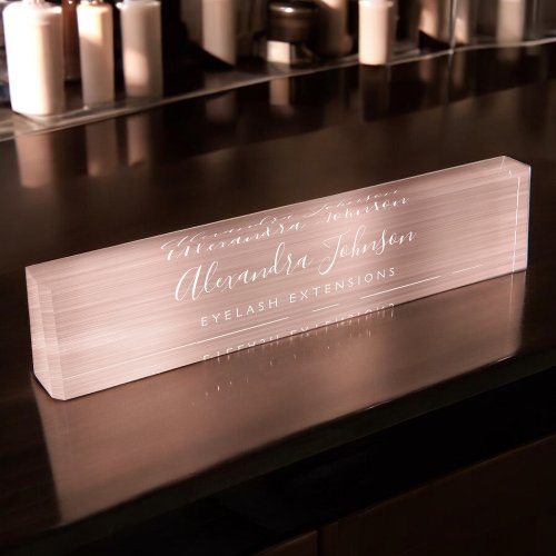 Rose Gold Blush Pink Eyelash Extensions Lashes Desk Name Plate