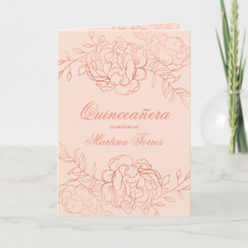 Rose Gold  Blush Pink Fine Art Floral Quinceanera Invitation