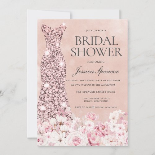 Rose Gold  Blush Pink Floral Bridal Shower  Invit Invitation