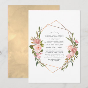 Rose Gold & Blush Pink Floral Celebration of Life Invitation