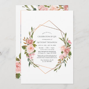 Rose Gold & Blush Pink Floral Celebration of Life  Invitation