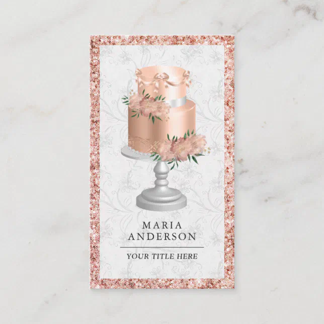 Rose Gold Blush Pink Floral Custom Cake Bakery Business Card | Zazzle