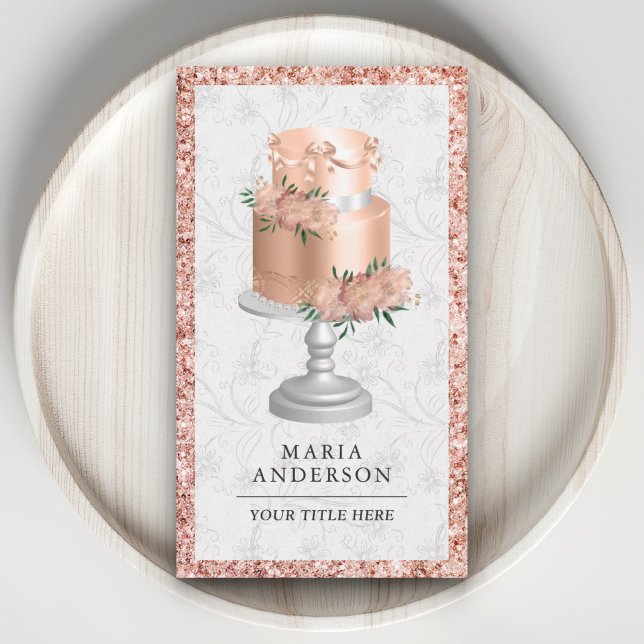 Rose Gold Blush Pink Floral Custom Cake Bakery Business Card (Creator Uploaded)