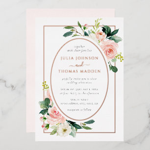 Rose Gold Blush Pink Floral Frame Wedding  Foil Invitation