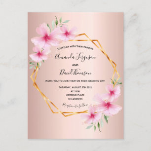 Rose gold blush pink floral wedding invitation postcard