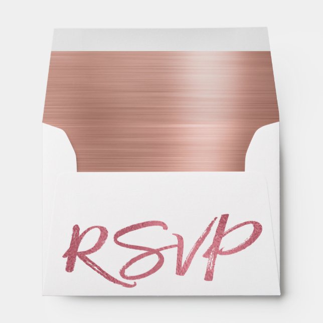 Rose Gold Blush Pink Foil and White RSVP Envelope (Back (Bottom))
