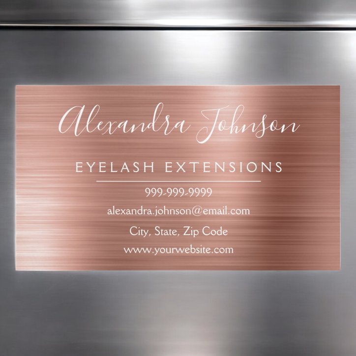 Rose Gold Blush Pink Foil Eyelash Extensions Business Card Magnet