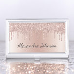 Rose Gold Blush Pink Foil Modern Elegant Business Card Case<br><div class="desc">Blush Pink - Rose Gold Faux Dripping Sparkle Glitter and Foil Metallic Foil Stainless Steel Minimalist Business Card Holder with white lettered script signature typography for the monogram. The girly ombre modern and elegant chic luxury Rose Gold Foil Metal Business Card Holders can be customized with your name. Please contact...</div>