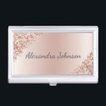 Rose Gold Blush Pink Foil Modern Glitter Business Card Case<br><div class="desc">Blush Pink - Rose Gold Faux Sparkle Glitter and Foil Metallic Foil Stainless Steel Minimalist Business Card Holder with white lettered script signature typography for the monogram. The girly ombre modern and elegant chic luxury Rose Gold Foil Metal Business Card Holders can be customized with your name. Please contact the...</div>