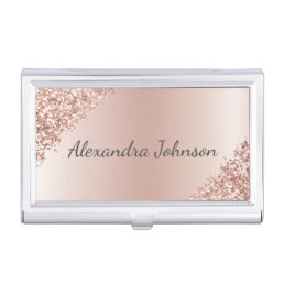 Rose Gold Blush Pink Foil Modern Glitter Business Card Case