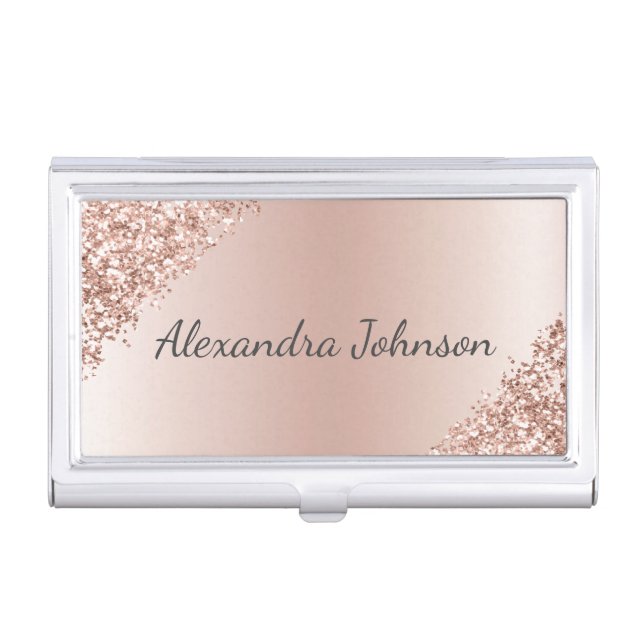 Rose Gold Blush Pink Foil Modern Glitter Business Card Case (Front)