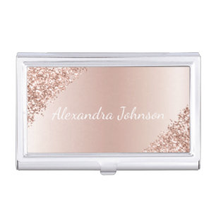 Rose Gold Blush Pink Foil Modern Glitter Business Card Case