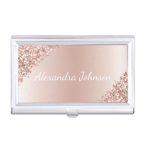 Rose Gold Blush Pink Foil Modern Glitter Business Card Case