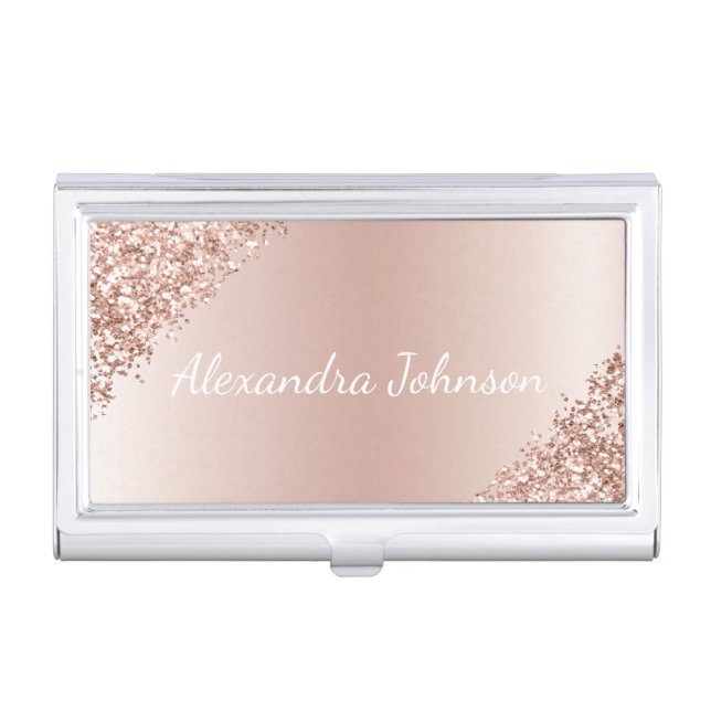 Rose Gold Blush Pink Foil Modern Glitter Business Card Case (Front)