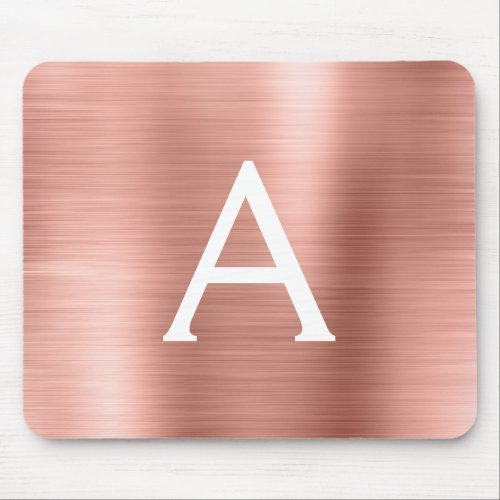 Rose Gold Blush Pink Foil Monogram Name Mouse Pad