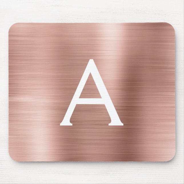 Rose Gold Blush Pink Foil Monogram Name Mouse Pad (Front)