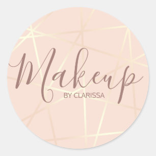 Rose gold & blush pink geometric pattern makeup classic round sticker
