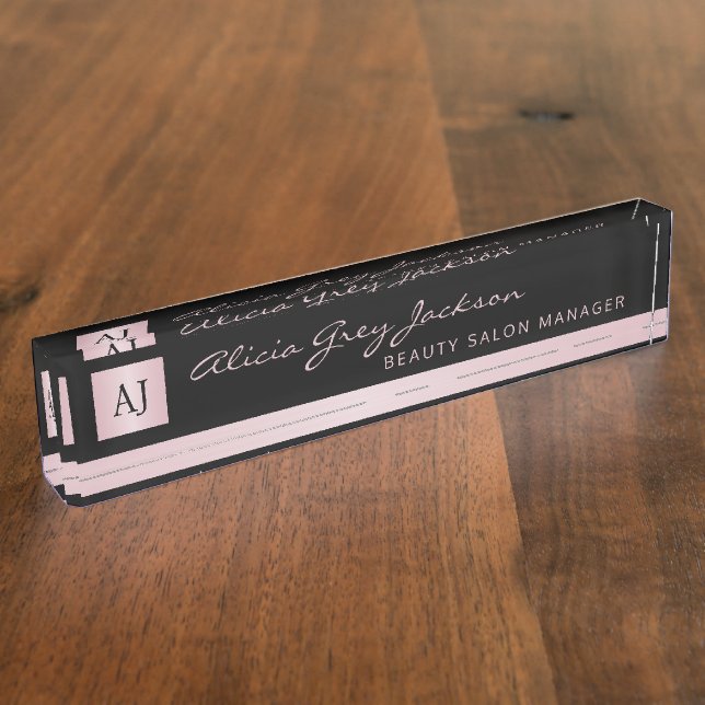 Rose gold blush pink girly business office modern desk name plate (Side)