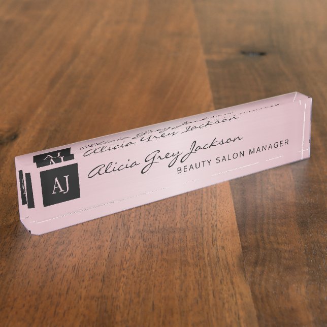 Rose gold blush pink girly business office modern  desk name plate (Side)