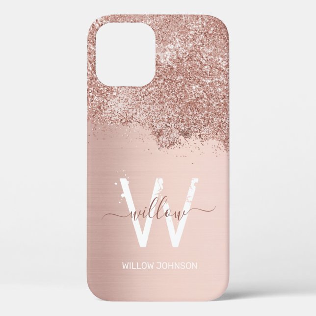 Rose Gold Blush Pink Girly Dust Monogram Case-Mate iPhone Case (Back)