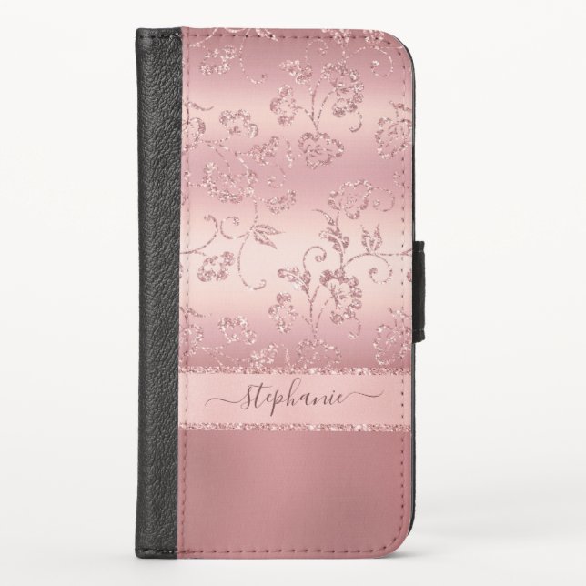 Rose Gold Blush Pink Girly Glam Personalized iPhone Wallet Case (Front)