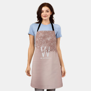 Rose Gold Blush Pink Girly Glitter Dust Monogram Apron