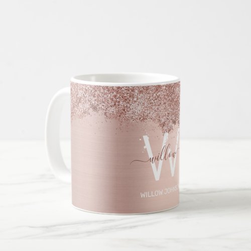 Rose Gold Blush Pink Girly Glitter Dust Monogram Coffee Mug