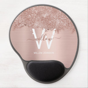 Rose Gold Blush Pink Girly Glitter Dust Monogram Gel Mouse Pad