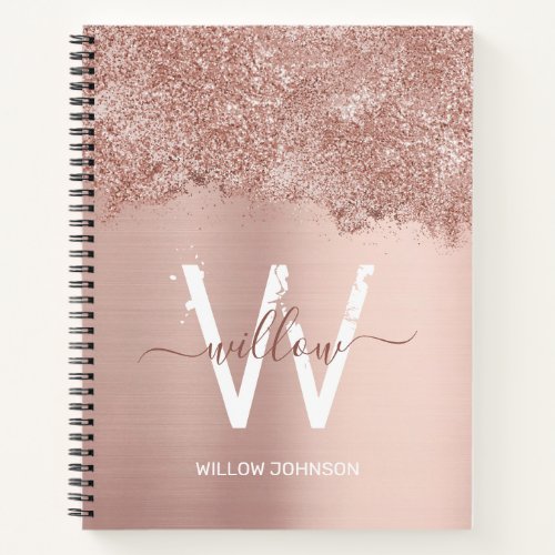 Rose Gold Blush Pink Girly Glitter Dust Monogram Notebook