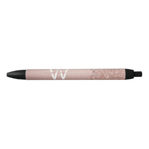 Rose Gold Blush Pink Girly Glitter Dust Monogram Pen