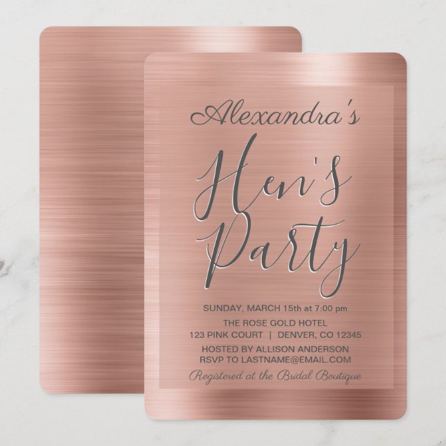 Rose Gold | Blush Pink Girly Hen's Party Invitation (Front/Back)