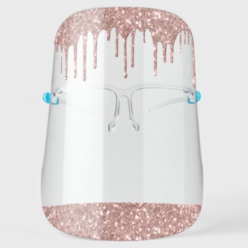 Rose Gold _ Blush Pink Glam Drip Glitter Salon Face Shield