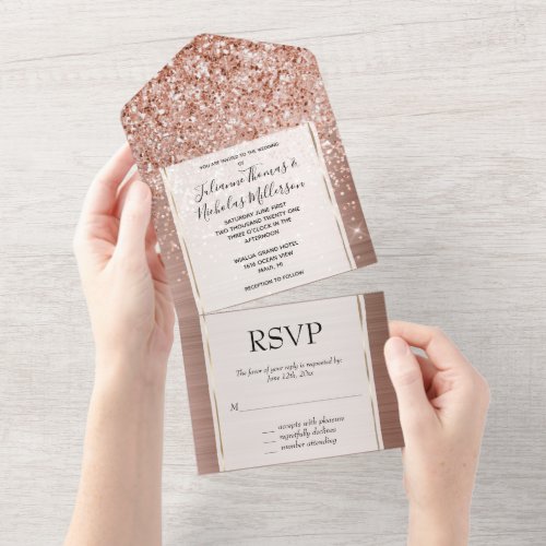 Rose Gold Blush Pink Glam Glitter All In One Invitation