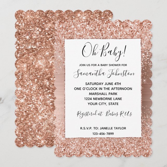 Rose Gold Blush Pink Glam Glitter Invitation (Front/Back)
