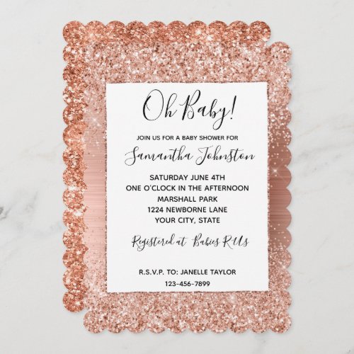 Rose Gold Blush Pink Glam Glitter Invitation