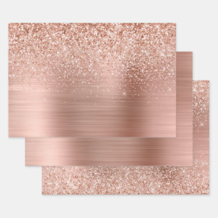 Rose Gold Blush Pink Glam Glitter Wrapping Paper Sheets