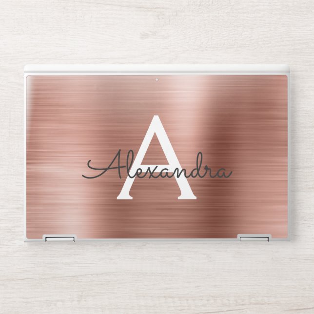 Rose Gold - Blush Pink Glam Metallic Monogram HP Laptop Skin (Front)
