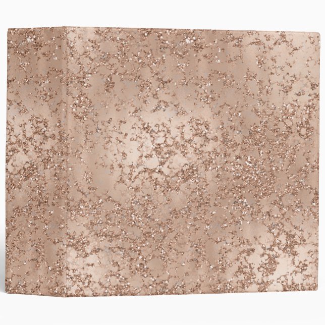 Rose Gold Blush Pink Glam Sparkle Crackle Chic 3 Ring Binder (Front/Spine)