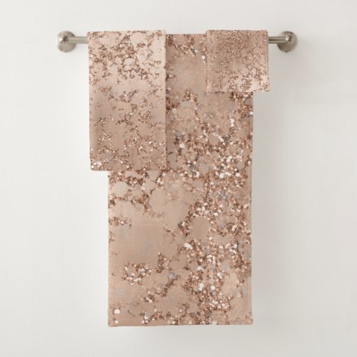 Rose Gold Blush Pink Glam Sparkle Crackle Chic Bath Towel Set