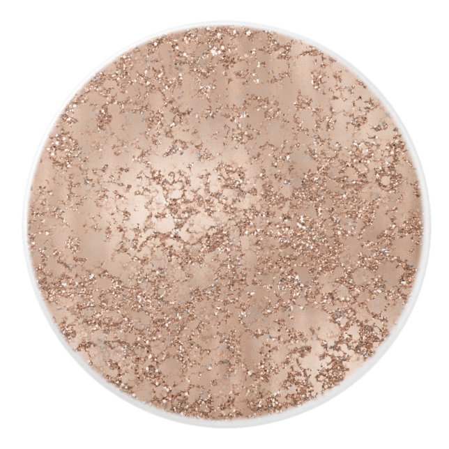 Rose Gold Blush Pink Glam Sparkle Crackle Chic Ceramic Knob (Front)