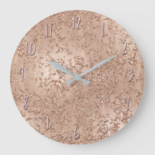 Rose Gold Blush Pink Glam Sparkle Crackle Chic Large Clock