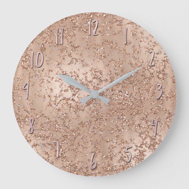 Rose Gold Blush Pink Glam Sparkle Crackle Chic Large Clock (Front)