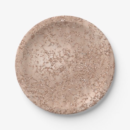 Rose Gold Blush Pink Glam Sparkle Crackle Chic Paper Plates