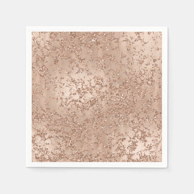 Rose Gold Blush Pink Glam Sparkle Crackle Party Napkins (Front)