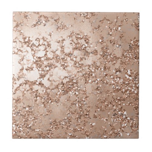 Rose Gold Blush Pink Glam Sparkle Crackle Wall Ceramic Tile