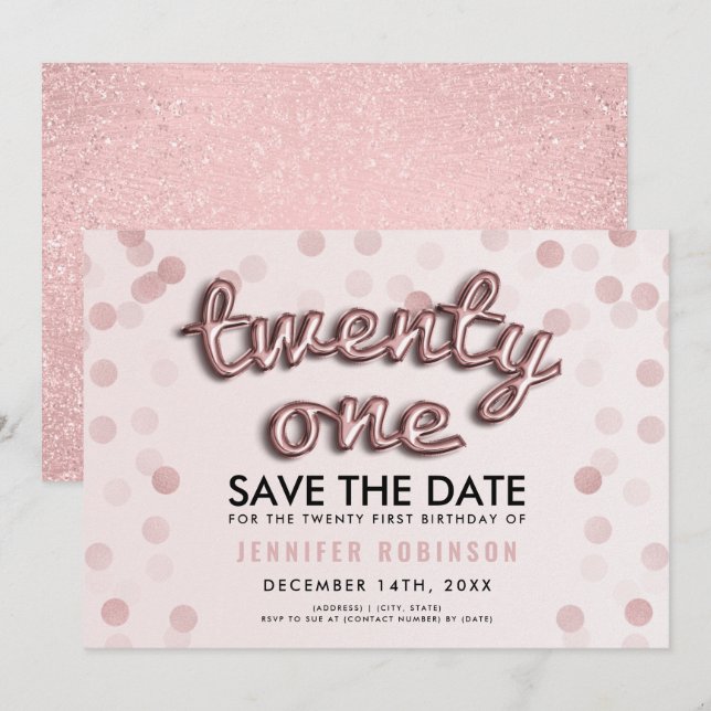 Rose Gold Blush Pink Glitter 21st Birthday Invitation (Front/Back)